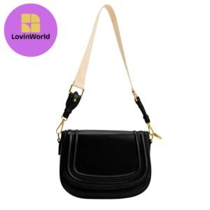 Lovinworld Black Crossbody Structured Shoulder Bag – Adult Female, Faux Leather, Wide Woven Strap, Minimalist & Stylish (USA)